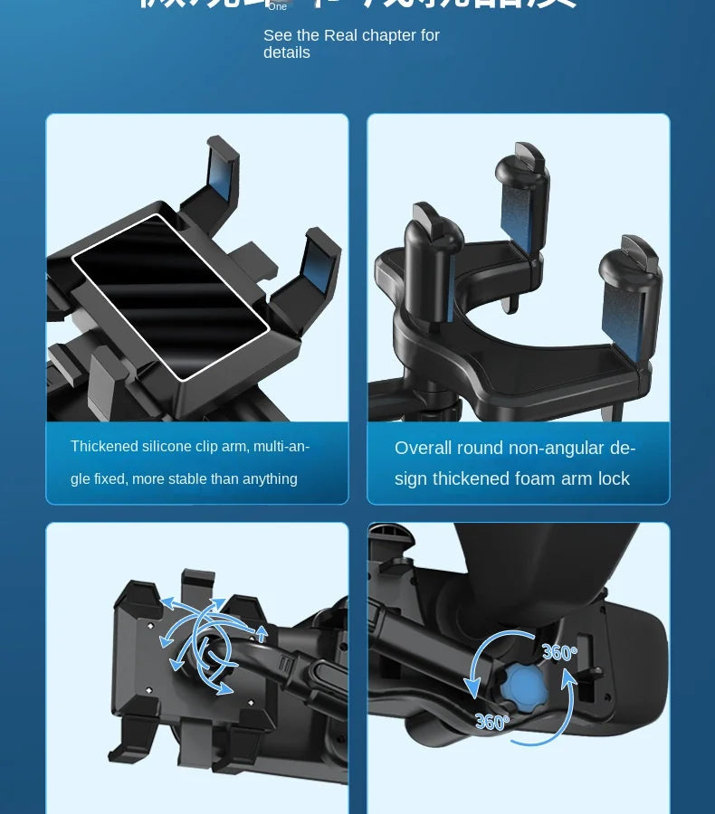 360° Car Rearview Mirror Phone Holder for Car Mount Phone and GPS Holder Support Rotating Adjustable Telescopic Phone Stand