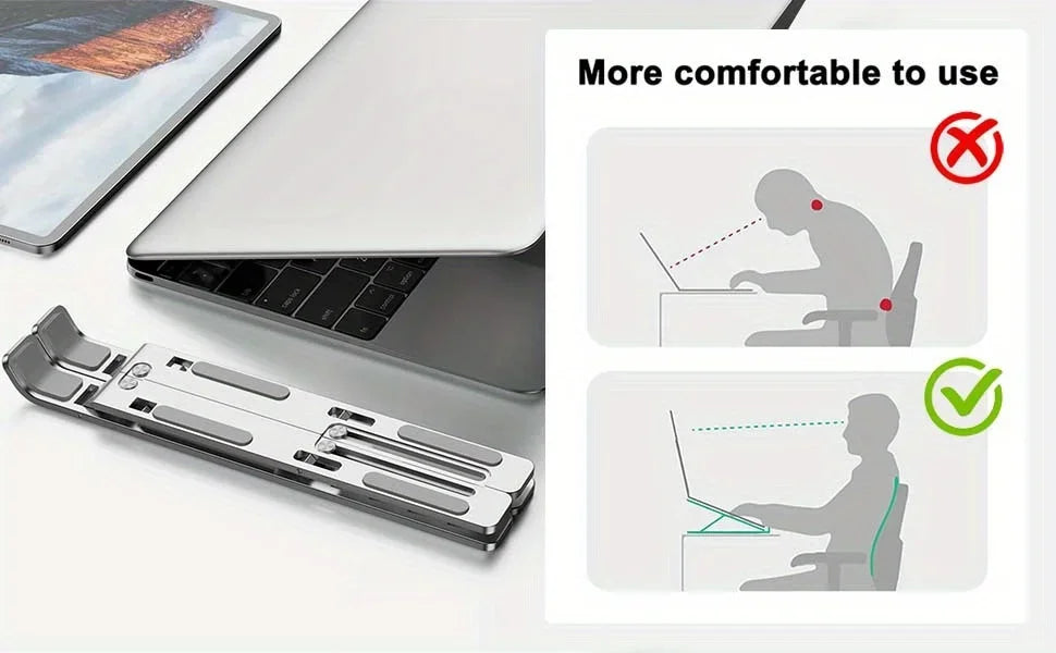 Adjustable Aluminum Laptop Stand - 6-Level Height, Foldable & Portable Design For 8-16” Laptops, Enhanced Ventilation & Heat