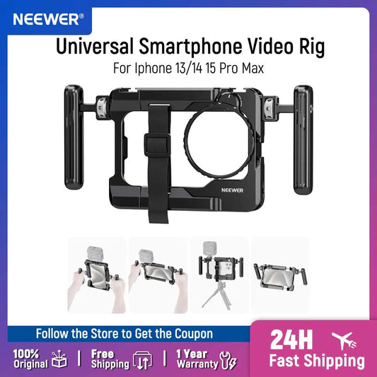 NEEWER Universal Smartphone Video Rig with Handles 67mm Filter Adapter For DJI Mic iPhone 14 15 Pro Max Samsung Galaxy Android