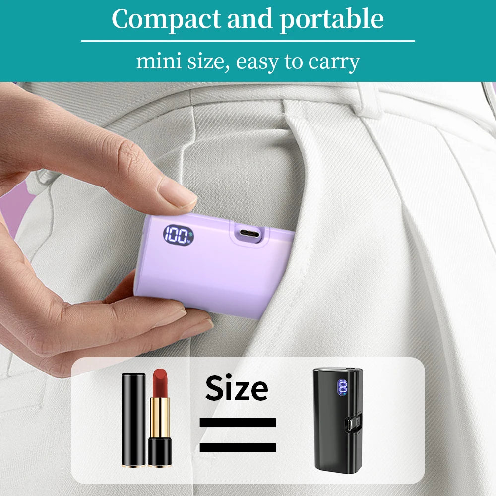 5000mAh Mini Power Bank Portable Fast Charging Type-C Lightning Dual Foldable Plug Charger for IPhone TECNO MI External Battery