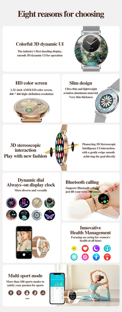 Xiaomi Mijia Smartwatch Women Bluetooth Call 3D Dynamic Dial Electronics Watch Heart Rate Monitor Waterproof Fitness Women Watch