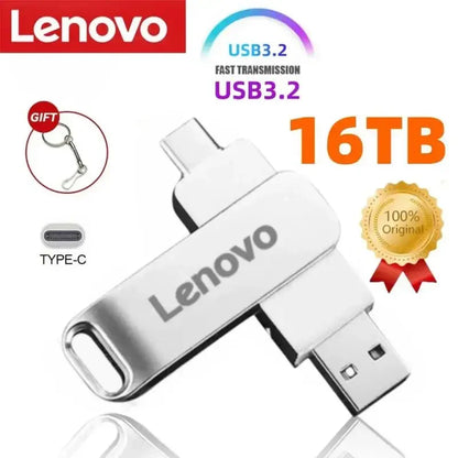 Lenovo 64TB USB 3.2 Pen Drive 16TB 2TB USB Stick High Speed Transfer Metal Portable SSD Pendrive Cle U Disk Flash Drive Memoria
