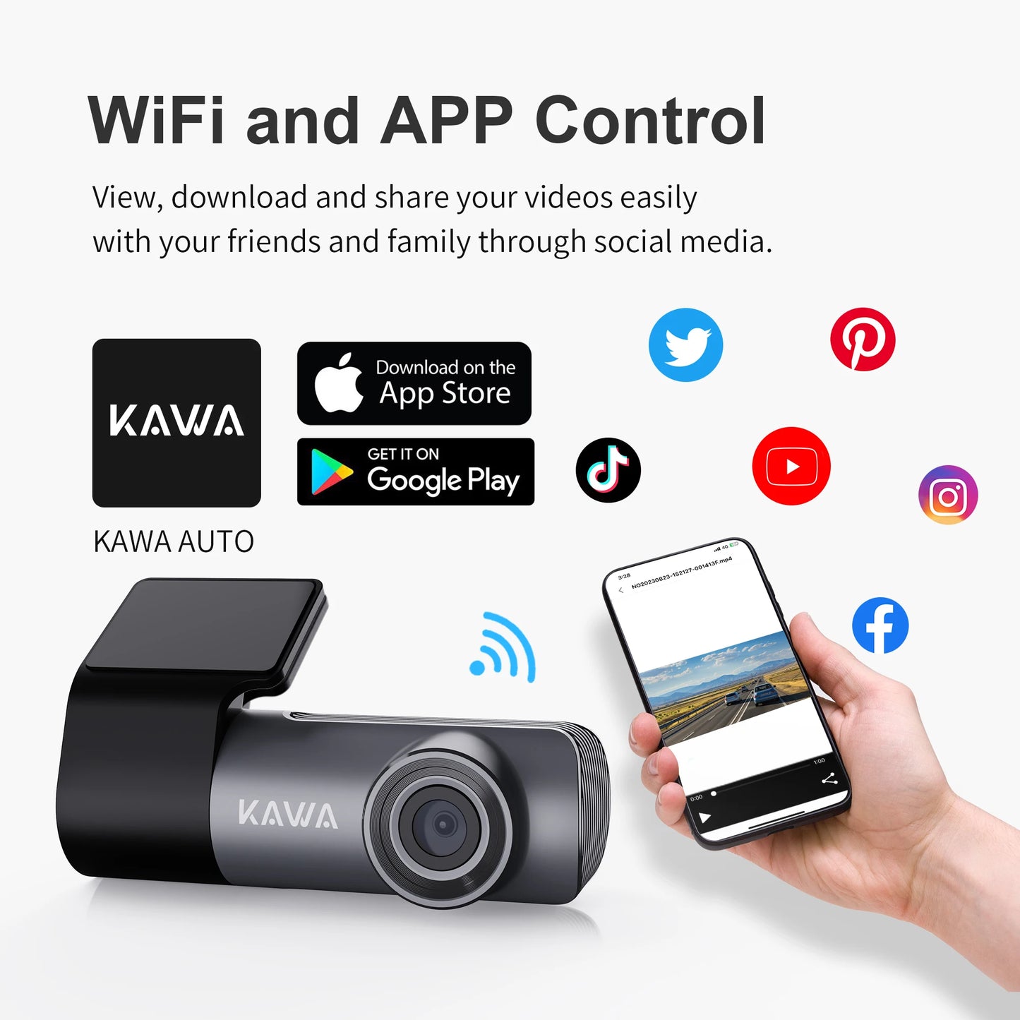 2K Dash Cam For Cars DVR Recorder Front Dash Camera KAWA D5 Emergency Video Recording EN,RU,FR,JP Voice Control WiFi APP Monitor