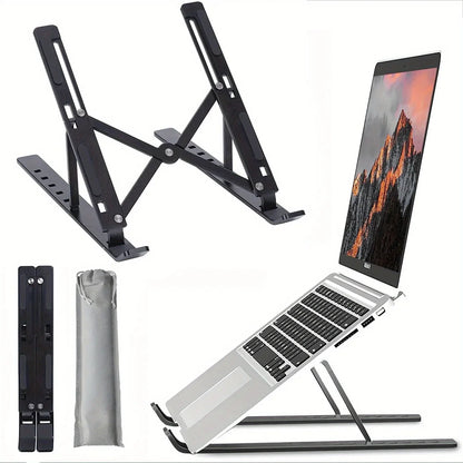 Adjustable Aluminum Laptop Stand - 6-Level Height, Foldable & Portable Design For 8-16” Laptops, Enhanced Ventilation & Heat