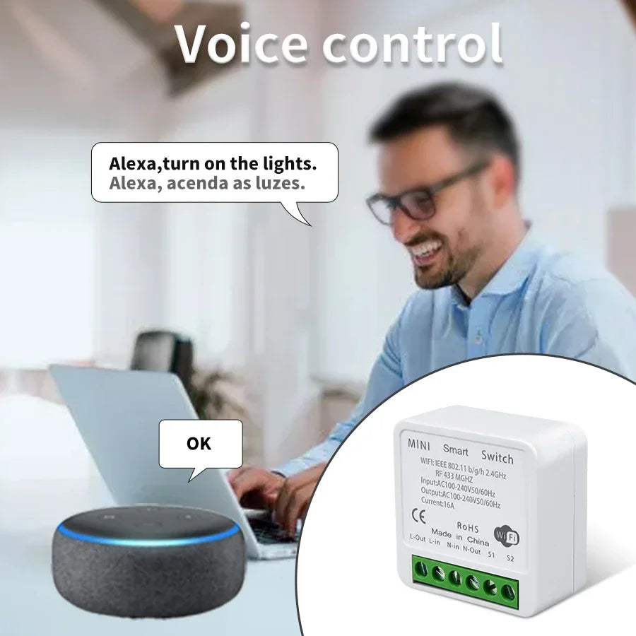Wifi RF 433MHz Smart Switch Tuya Smart Life Remote Voice Control With Alexa Google Alice Wireless Wall Panel Switch Mini Module