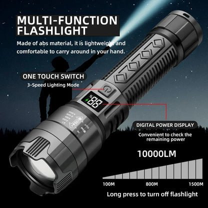 High Power LED Flashlight - USB Rechargeable 1000LM, Zoomable Multifunctional Torch for Outdoor Camping,Emergency (Waterproof)