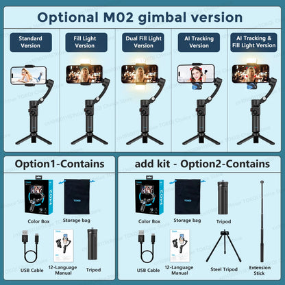 M02 New 3-Axis Handheld Gimbal Stabilizer for Smartphone with Wireless Remote for iPhone Android Phone Face Tracking Tiktok Vlog
