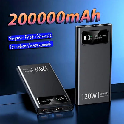 VIVO 120W Power Bank Super Fast Charging 200000mAh Large Capacity Portable External Battery For Mobile Power Bank For IPhone