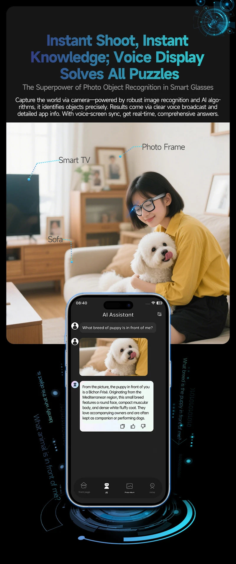 Xiaomi 4K 800W Pixel Smart Glasses AI Cam Recognition Photography Video Record Bluetooth Call Music Playback Voice Wake Up New