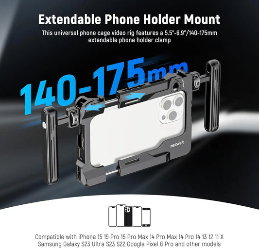 NEEWER Universal Smartphone Video Rig with Handles 67mm Filter Adapter For DJI Mic iPhone 14 15 Pro Max Samsung Galaxy Android