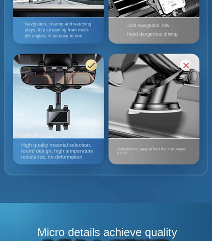 360° Car Rearview Mirror Phone Holder for Car Mount Phone and GPS Holder Support Rotating Adjustable Telescopic Phone Stand