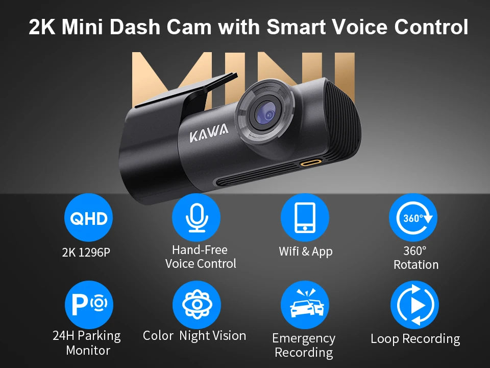 2K Dash Cam For Cars DVR Recorder Front Dash Camera KAWA D5 Emergency Video Recording EN,RU,FR,JP Voice Control WiFi APP Monitor