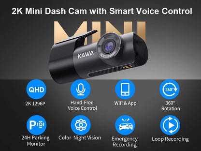 2K Dash Cam For Cars DVR Recorder Front Dash Camera KAWA D5 Emergency Video Recording EN,RU,FR,JP Voice Control WiFi APP Monitor