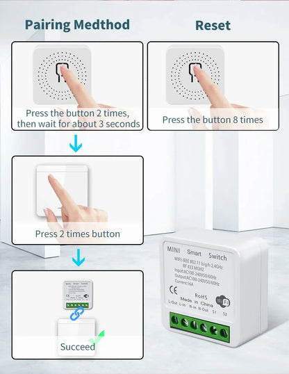 Wifi RF 433MHz Smart Switch Tuya Smart Life Remote Voice Control With Alexa Google Alice Wireless Wall Panel Switch Mini Module