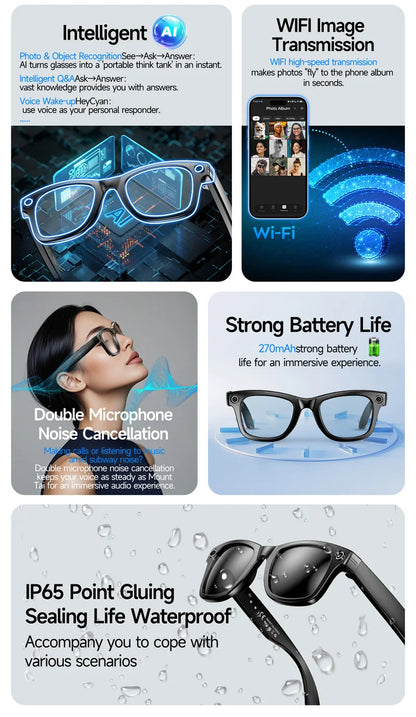 Xiaomi 4K 800W Pixel Smart Glasses AI Cam Recognition Photography Video Record Bluetooth Call Music Playback Voice Wake Up New