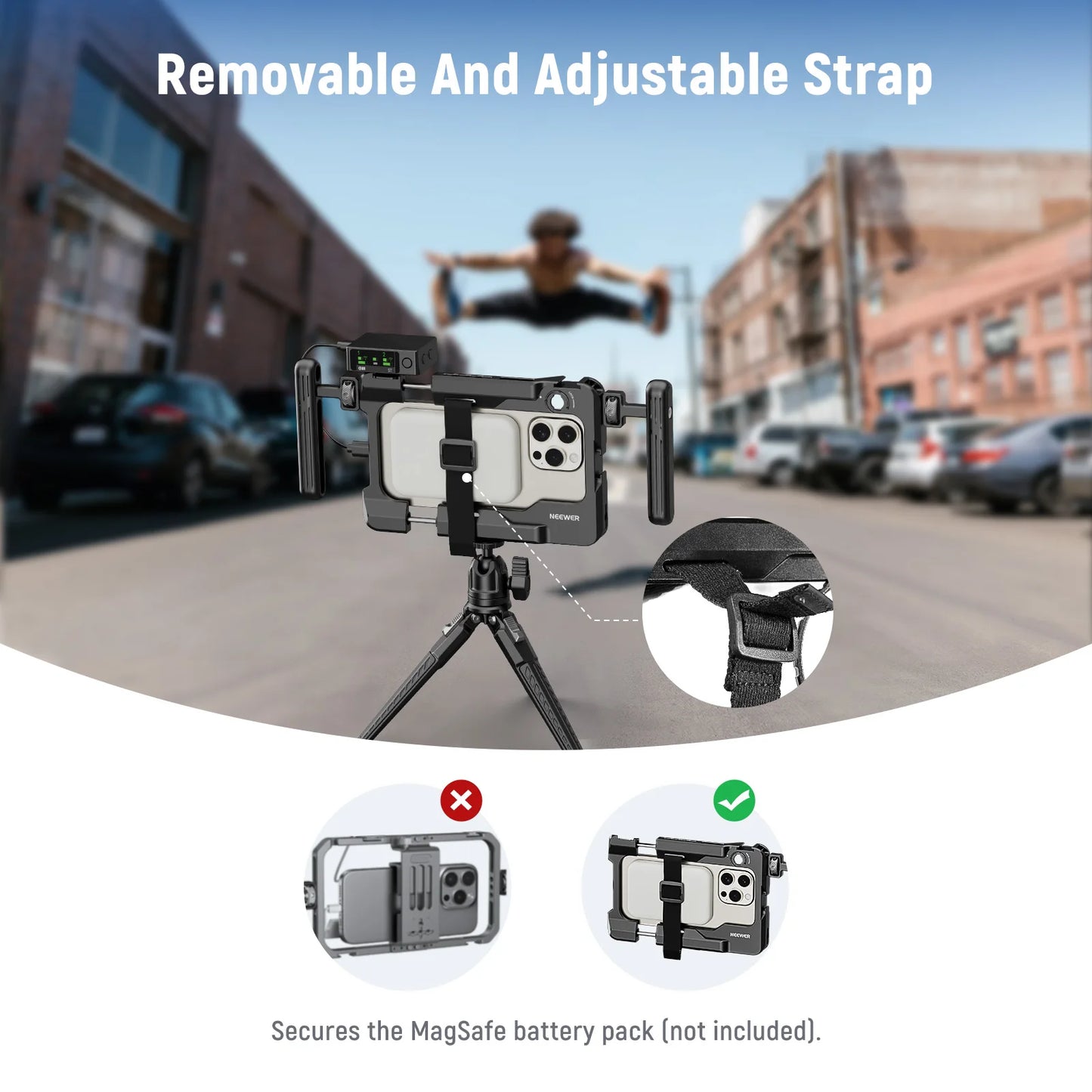 NEEWER Universal Smartphone Video Rig with Handles 67mm Filter Adapter For DJI Mic iPhone 14 15 Pro Max Samsung Galaxy Android