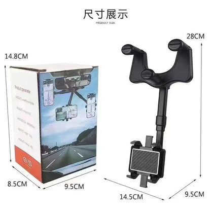 360° Car Rearview Mirror Phone Holder for Car Mount Phone and GPS Holder Support Rotating Adjustable Telescopic Phone Stand