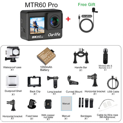 Ourlife 5K30FPS Action Camera 2.0'' Touch LCD 170° DVR 30M Waterproof Remote Control 5X Zoom Helmet WiFi 4K60FPS Sport Camera