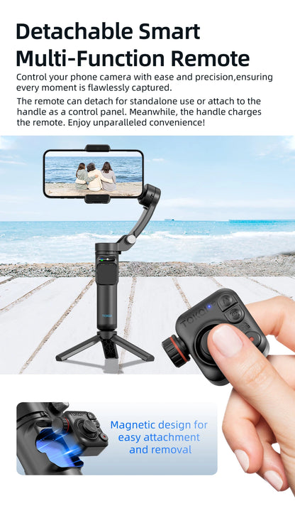 M02 New 3-Axis Handheld Gimbal Stabilizer for Smartphone with Wireless Remote for iPhone Android Phone Face Tracking Tiktok Vlog