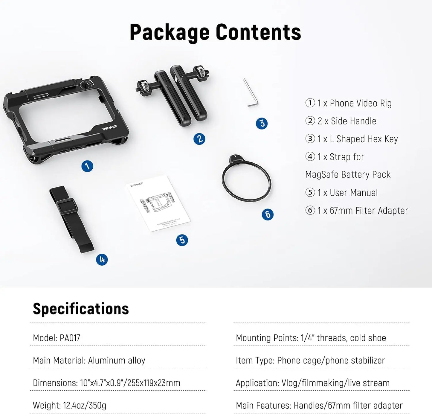 NEEWER Universal Smartphone Video Rig with Handles 67mm Filter Adapter For DJI Mic iPhone 14 15 Pro Max Samsung Galaxy Android