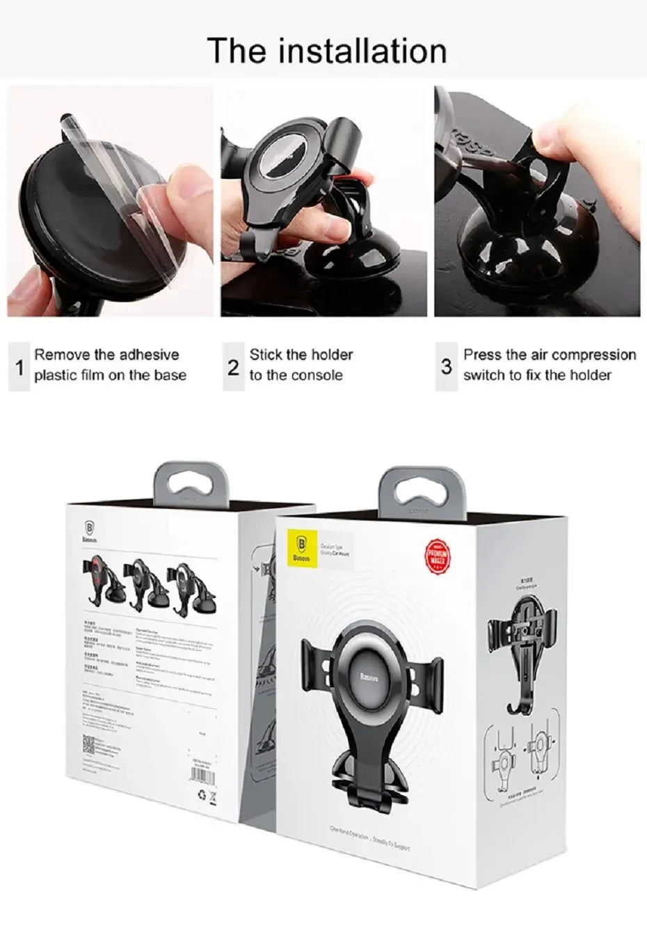 Baseus Car Phone Holder for iPhone Auto Gravity Dashboard Sucker Car Cellphone Moible Phone Support Samsung/Xiaomi/Huawei Holder