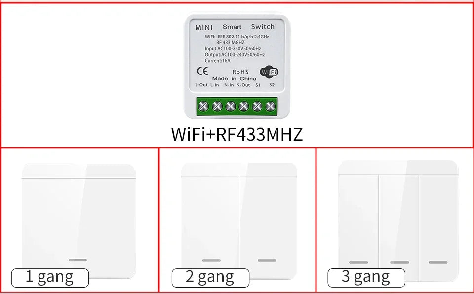 Wifi RF 433MHz Smart Switch Tuya Smart Life Remote Voice Control With Alexa Google Alice Wireless Wall Panel Switch Mini Module
