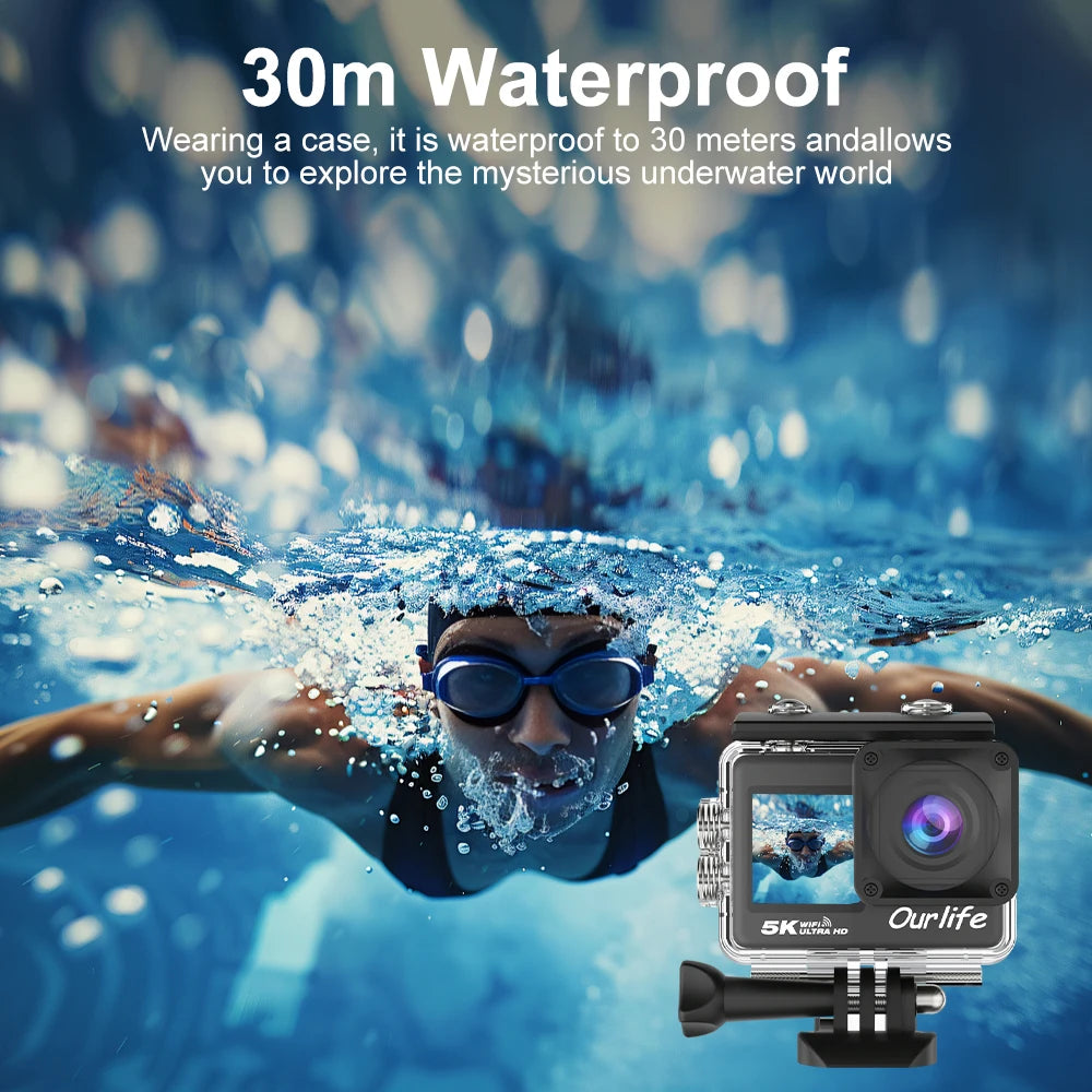 Ourlife 5K30FPS Action Camera 2.0'' Touch LCD 170° DVR 30M Waterproof Remote Control 5X Zoom Helmet WiFi 4K60FPS Sport Camera