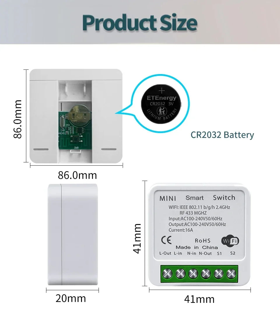 Wifi RF 433MHz Smart Switch Tuya Smart Life Remote Voice Control With Alexa Google Alice Wireless Wall Panel Switch Mini Module