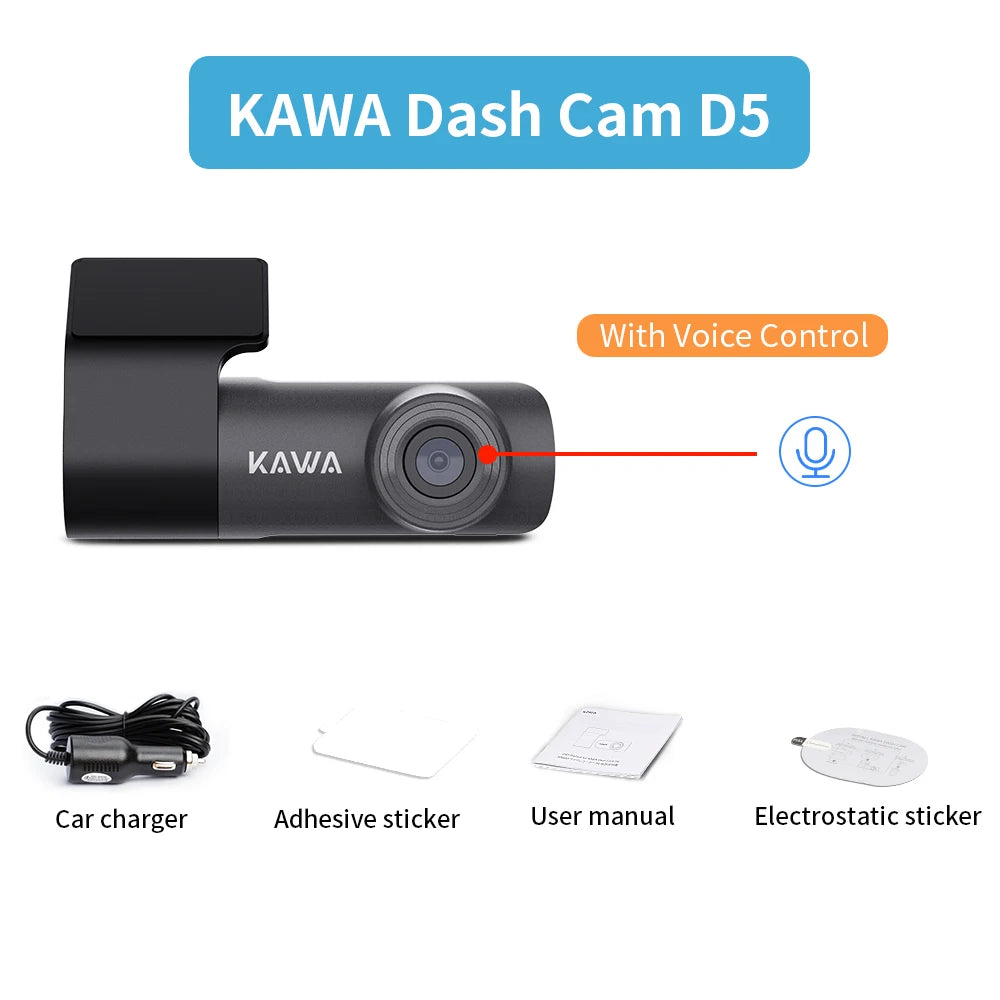 2K Dash Cam For Cars DVR Recorder Front Dash Camera KAWA D5 Emergency Video Recording EN,RU,FR,JP Voice Control WiFi APP Monitor