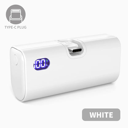 5000mAh Mini Power Bank Portable Fast Charging Type-C Lightning Dual Foldable Plug Charger for IPhone TECNO MI External Battery