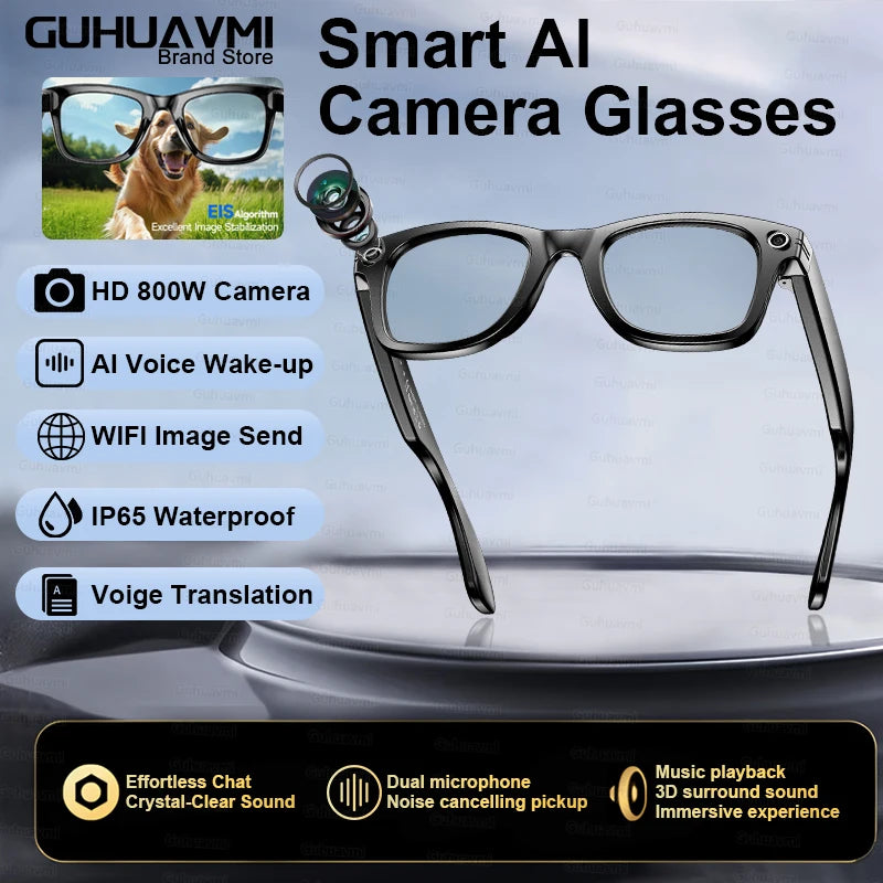 2025 New 800W Camera Glasses Bluetooth Smart Glasses with Camera Voice Call Music Smart Sunglasses Video Sound Record AI Glasses