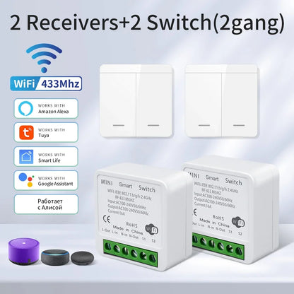 Wifi RF 433MHz Smart Switch Tuya Smart Life Remote Voice Control With Alexa Google Alice Wireless Wall Panel Switch Mini Module